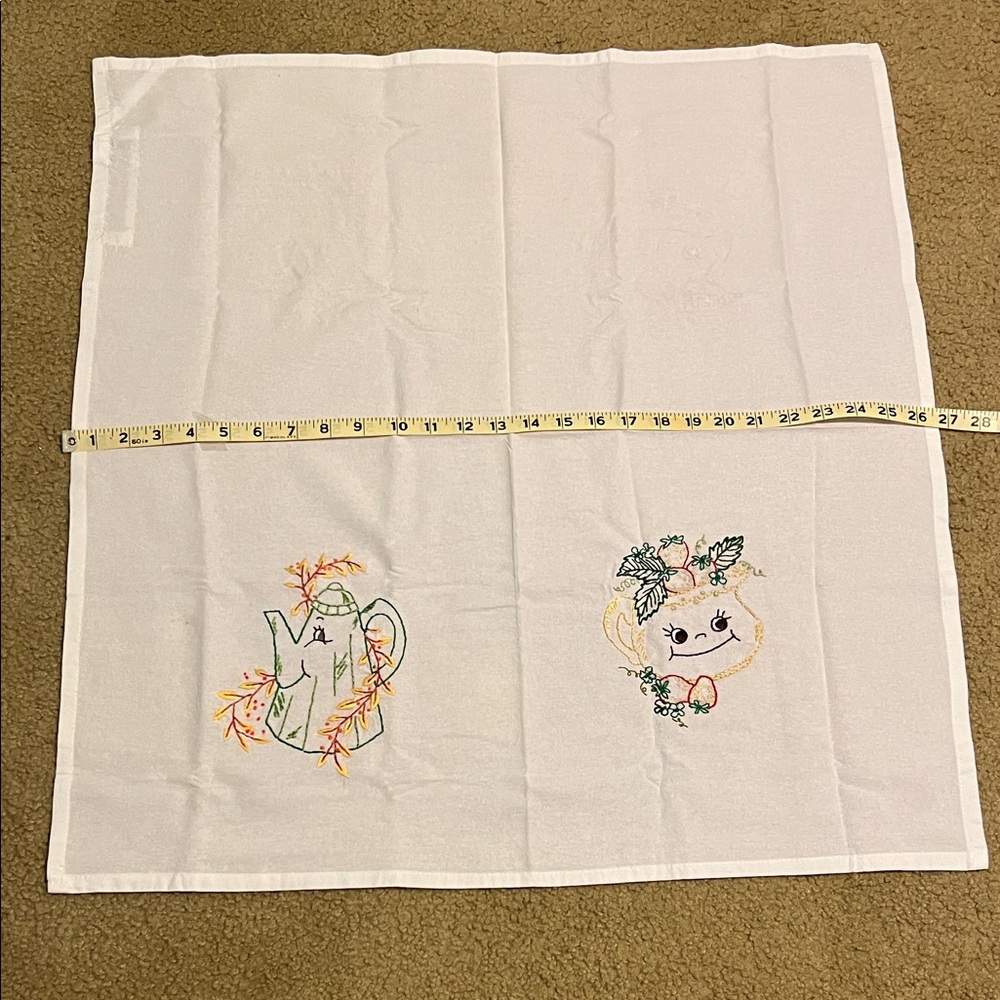 Embroidered White Tea Towel. Handmade embroidered. New/no use.